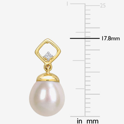 Diamond Accent White Cultured Freshwater Pearl 14K Gold 17.8mm Stud Earrings