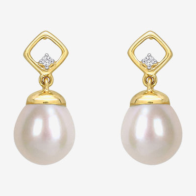 Diamond Accent White Cultured Freshwater Pearl 14K Gold 17.8mm Stud Earrings