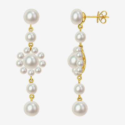 White Cultured Freshwater Pearl 14K Gold Drop Earrings