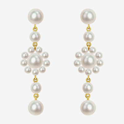 White Cultured Freshwater Pearl 14K Gold Drop Earrings