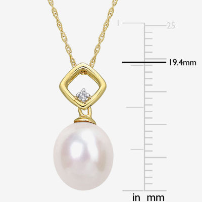 Womens Diamond Accent White Cultured Freshwater Pearl 10K Gold 17 Inch Pendant Necklace