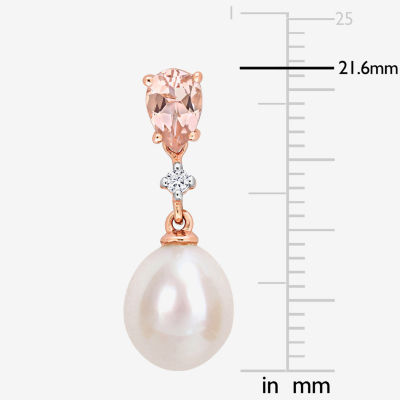 Diamond Accent White Cultured Freshwater Pearl 14K Rose Gold Drop Earrings