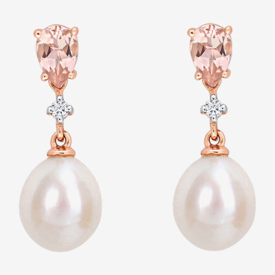 Diamond Accent White Cultured Freshwater Pearl 14K Rose Gold Drop Earrings