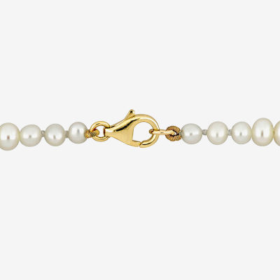 Womens White Cultured Freshwater Pearl 10K Gold Strand Bracelet
