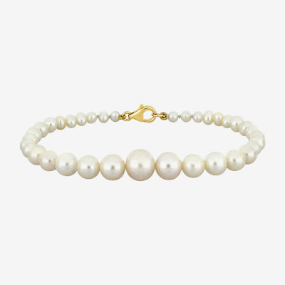 Womens White Cultured Freshwater Pearl 10K Gold Strand Bracelet