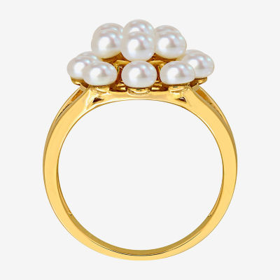 Womens 3.5MM White Cultured Freshwater Pearl 14K Gold Cluster Cocktail Ring