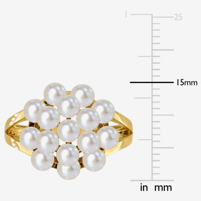 Womens 3.5MM White Cultured Freshwater Pearl 14K Gold Cluster Cocktail Ring