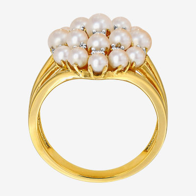 Womens 1/5 CT. T.W. 3.5MM White Cultured Freshwater Pearl 18K Gold Over Silver Cluster Cocktail Ring