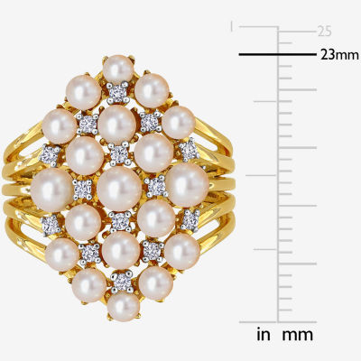 Womens 1/5 CT. T.W. 3.5MM White Cultured Freshwater Pearl 18K Gold Over Silver Cluster Cocktail Ring