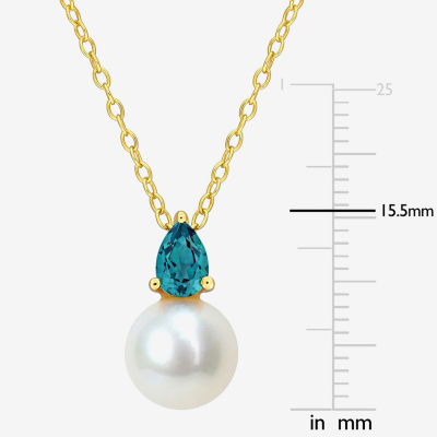 Womens White Cultured Freshwater Pearl & Gemstone 18K Gold Over Silver Pendant Necklace