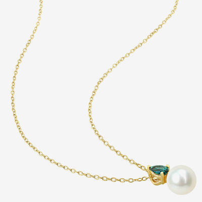 Womens White Cultured Freshwater Pearl & Gemstone 18K Gold Over Silver Pendant Necklace