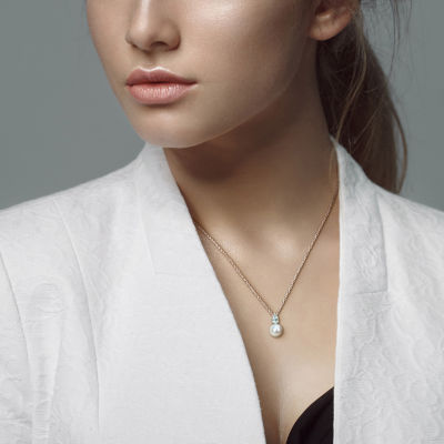 Womens White Cultured Freshwater Pearl & Gemstone 18K Gold Over Silver Pendant Necklace