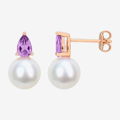 White Cultured Freshwater Pearl 18K Rose Gold Over Silver 15.5mm Stud Earrings