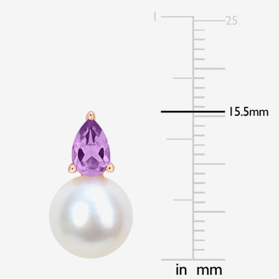 White Cultured Freshwater Pearl 18K Rose Gold Over Silver 15.5mm Stud Earrings