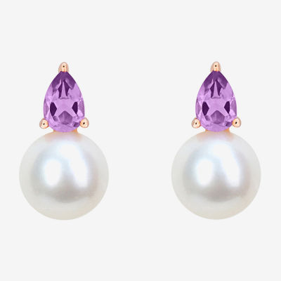 White Cultured Freshwater Pearl & Gemstone 18K Gold Over Silver 15.5mm Stud Earrings