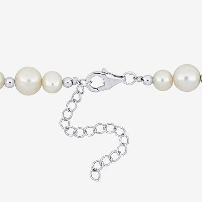 Womens White Cultured Freshwater Pearl Sterling Silver Strand Necklace