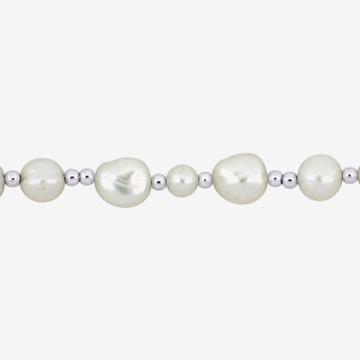 Womens White Cultured Freshwater Pearl Sterling Silver Strand Necklace