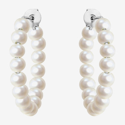 White Cultured Freshwater Pearl Sterling Silver 26mm Hoop Earrings