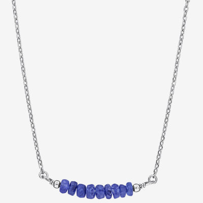 Womens Genuine Blue Sapphire Sterling Silver Beaded Necklace