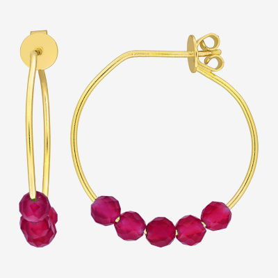 Lab Created Red Ruby 18K Gold Over Silver 26mm Hoop Earrings