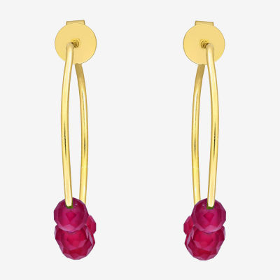 Lab Created Red Ruby 18K Gold Over Silver 26mm Hoop Earrings