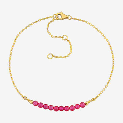 Lab Created Red Ruby 18K Gold Over Silver Beaded Bracelet