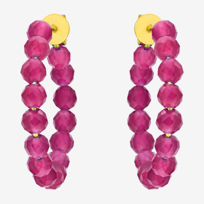 Lab Created Red Ruby 18K Gold Over Silver 26mm Hoop Earrings