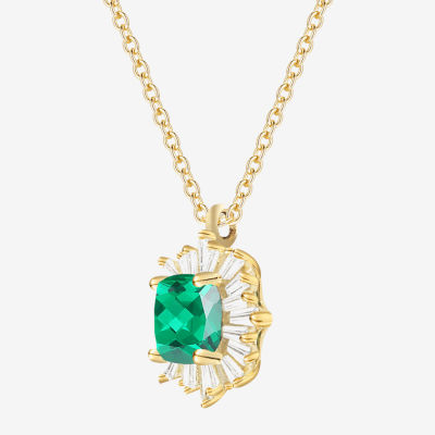 Womens Lab Created Green Emerald 14K Gold Over Silver Sterling Silver Pendant Necklace