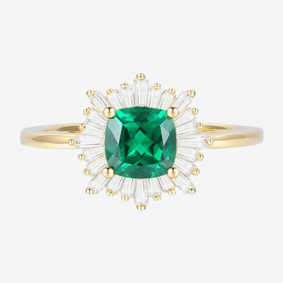 Womens Lab Created Green Emerald Sterling Silver Halo Cocktail Ring