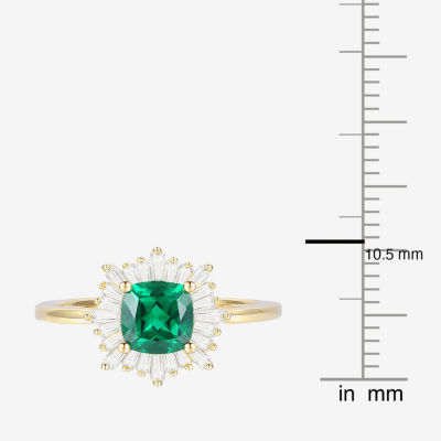 Womens Lab Created Green Emerald Sterling Silver Halo Cocktail Ring