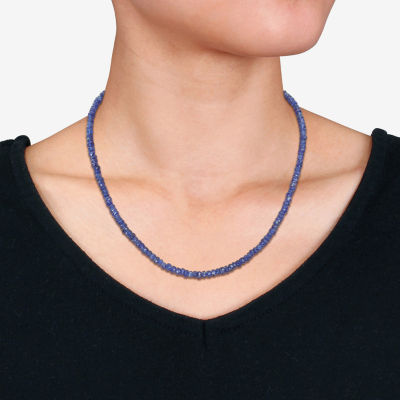 Womens Genuine Blue Sapphire Sterling Silver Beaded Necklace