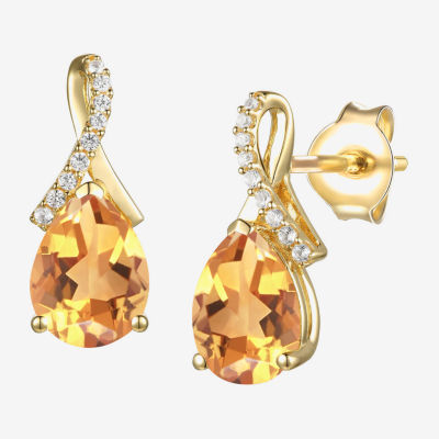 Womens Gemstone Sterling Silver or 14K Gold Over Silver 14mm Pear Stud Earrings