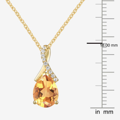 Womens Genuine Yellow Citrine Sterling Silver Pendant Necklace