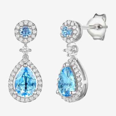 Genuine Blue Topaz Sterling Silver Pear Drop Earrings