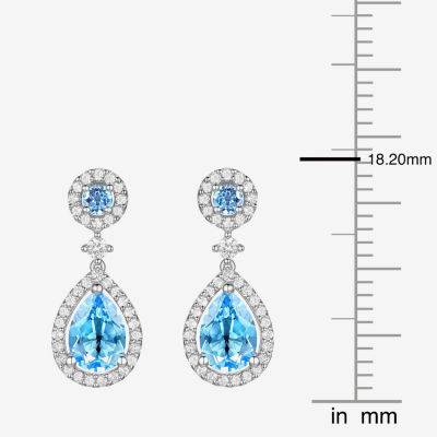 Genuine Blue Topaz Sterling Silver Pear Drop Earrings