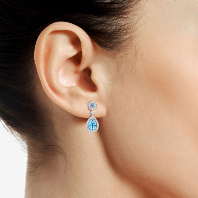 Genuine Blue Topaz Sterling Silver Pear Drop Earrings