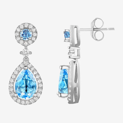 Genuine Blue Topaz Sterling Silver Pear Drop Earrings