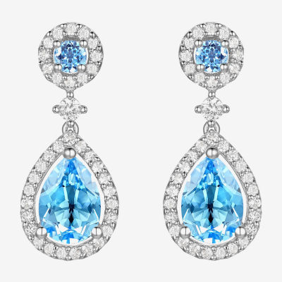 Genuine Blue Topaz Sterling Silver Pear Drop Earrings