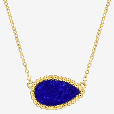 Womens Genuine Blue Lapis 18K Gold Over Silver Pear Pendant Necklace