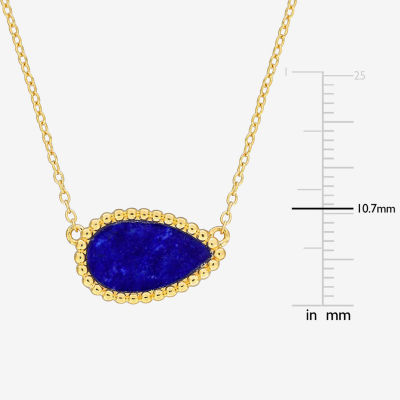 Womens Genuine Blue Lapis 18K Gold Over Silver Pear Pendant Necklace