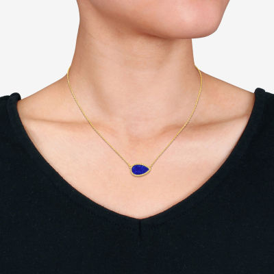 Womens Genuine Blue Lapis 18K Gold Over Silver Pear Pendant Necklace