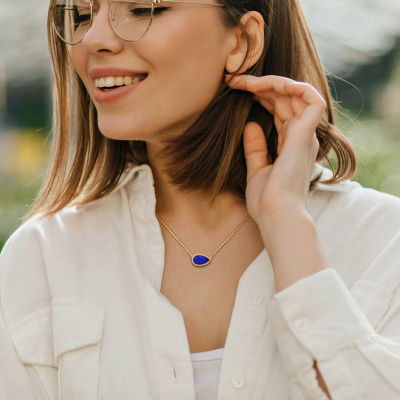 Womens Genuine Blue Lapis 18K Gold Over Silver Pear Pendant Necklace