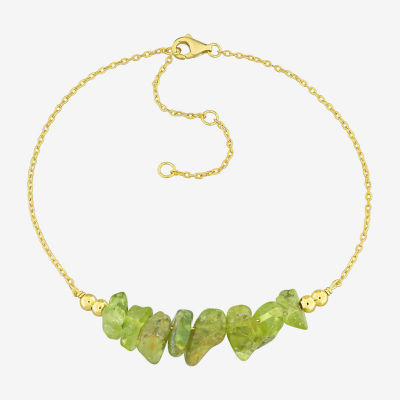 Genuine Green Peridot 18K Gold Over Silver Beaded Bracelet