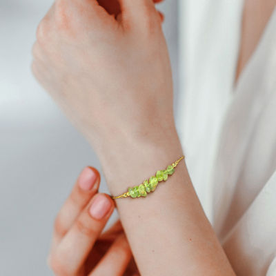 Womens Genuine Green Peridot 18K Gold Over Silver Beaded Bracelet