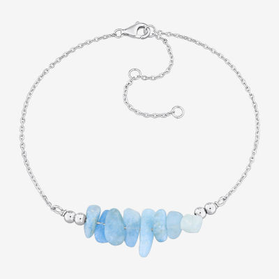 Genuine Blue Aquamarine Sterling Silver Beaded Bracelet