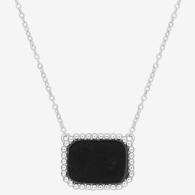 Womens Genuine Black Agate Sterling Silver Pendant Necklace