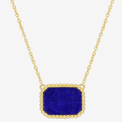 Womens Genuine Blue Lapis 18K Gold Over Silver Pendant Necklace