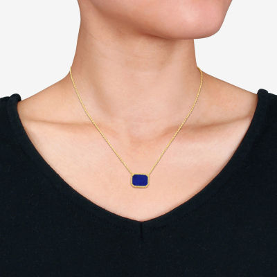 Womens Genuine Blue Lapis 18K Gold Over Silver Pendant Necklace