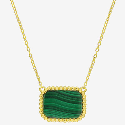 Womens Genuine Green Malachite 18K Gold Over Silver Pendant Necklace