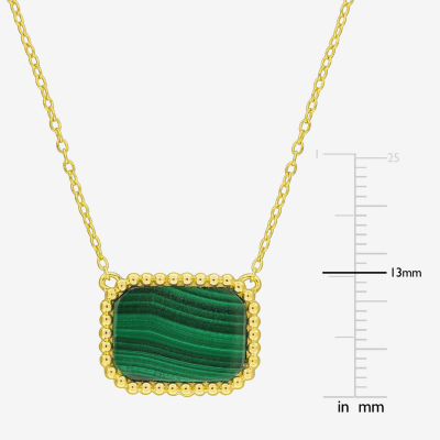 Womens Genuine Green Malachite 18K Gold Over Silver Pendant Necklace